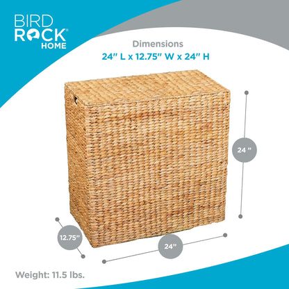 BirdRock Home Water Hyacinth Laundry Hamper Divided Interior (Natural) | Eco Friendly | Made of