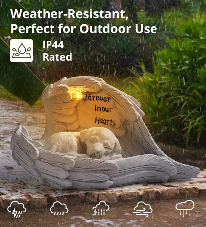 Pet Dog Solar Garden Memorial Statue – Outdoor Resin Angel Puppy with Solar Light, Guardian Angel