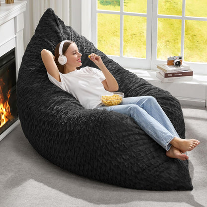 Hobestluk 3 in 1 Bean Bag Chair Giant Bean Bag Chairs for Adults with Chevron Plush Fur Cover