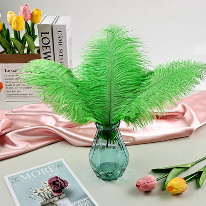 THARAHT Green Ostrich Feathers 24pcs Natural Bulk 10-12Inch 25cm-30cm for Crafts Wedding Party