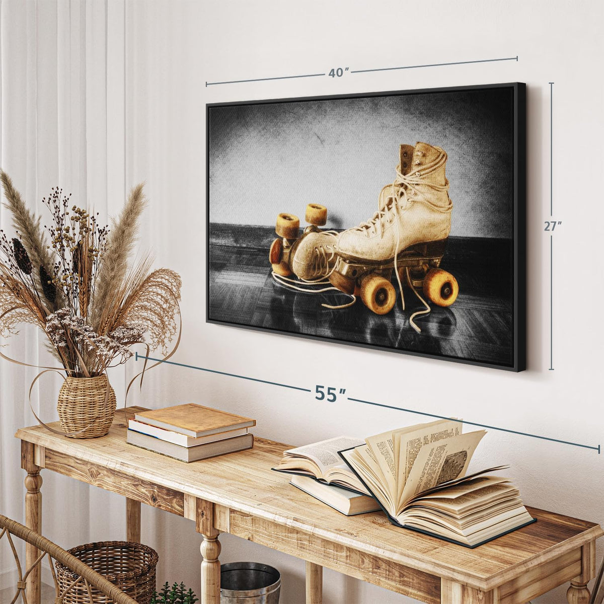 ElephantStock Vintage Skates Pop Wall Art - Horizontal Framed Canvas - 1-Piece Living Room Wall