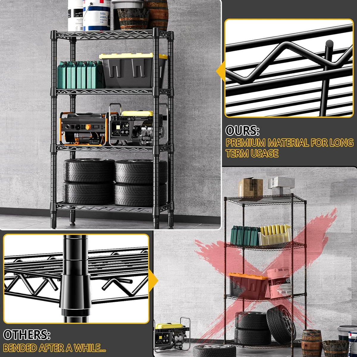 1000 lbs 4 Tier Shelf Metal Storage Shelves Wire Rack Closet Organizers for Garage Kitchen Bathroom
