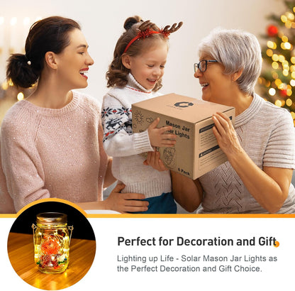 GIGALUMI Hanging Mason Jar Solar Lights, 6 Pack 30 Led Tinplate Lids Hanging Solar Lanterns Outdoor