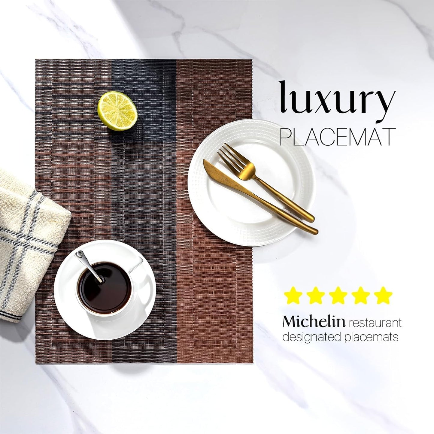 LEXMORE PlaceMats Set of 12 Vinyl/Plastic Woven Place Mats for Kitchen Table Indoor/Outdoor