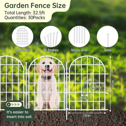32.5ft(L) x 22in(H) Panels Garden Fence, 30 Panels Arched No Dig Fence, Decorative Animal Barrier