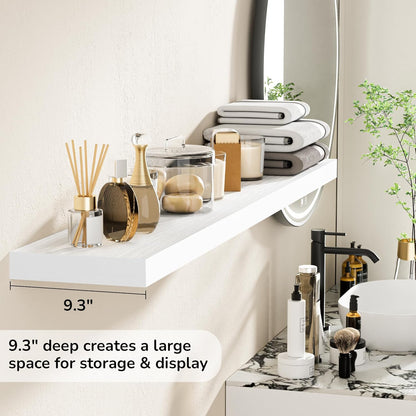 Fun Memories 55 Inch Floating Shelves - 9 Inch Deep Rustic Wooden Wall Shelves - Extra Deeper &