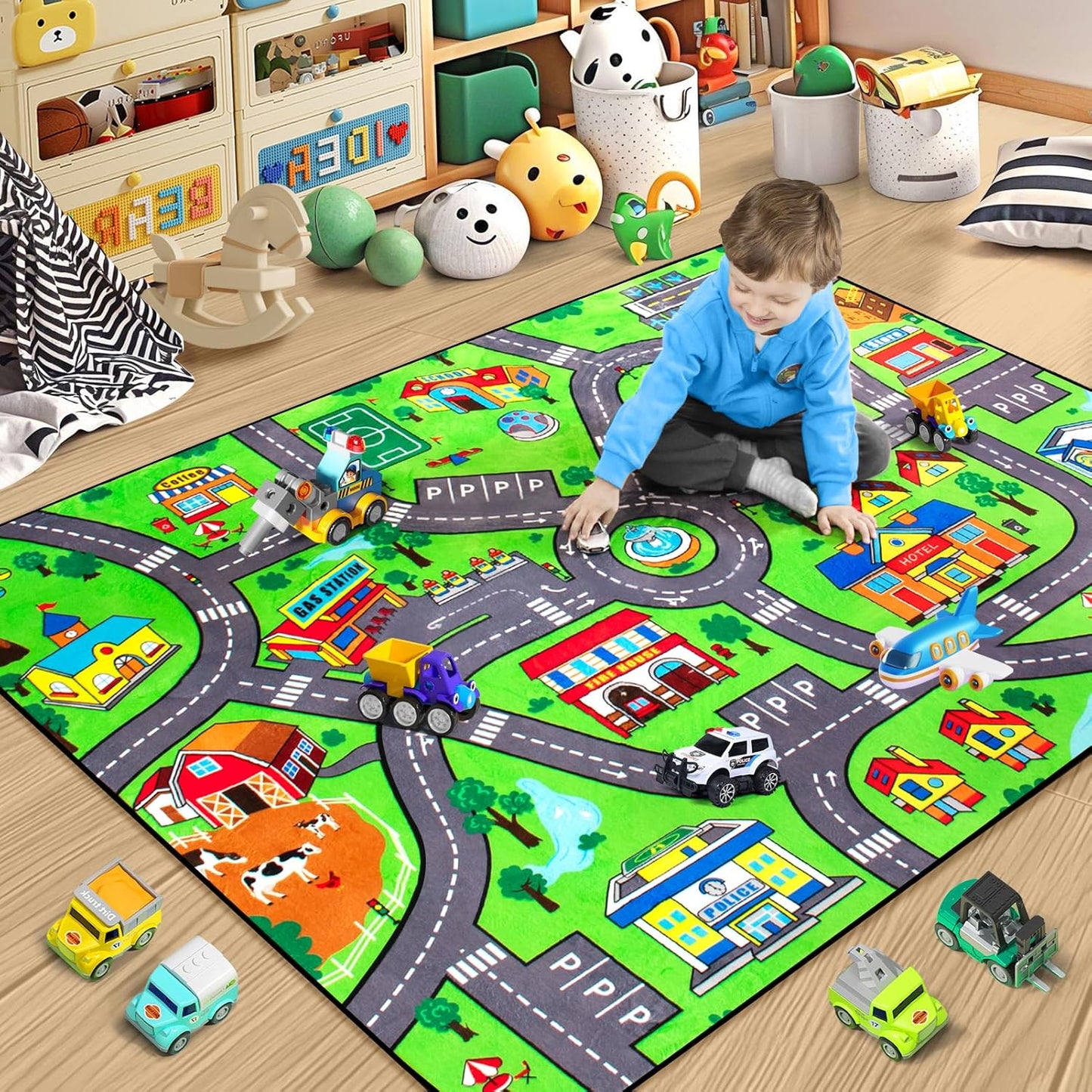 Road Car Rug,City Road Rug for Kids,4x6 Ft Kids Floor Play mat,and Car Carpet Play Mat with