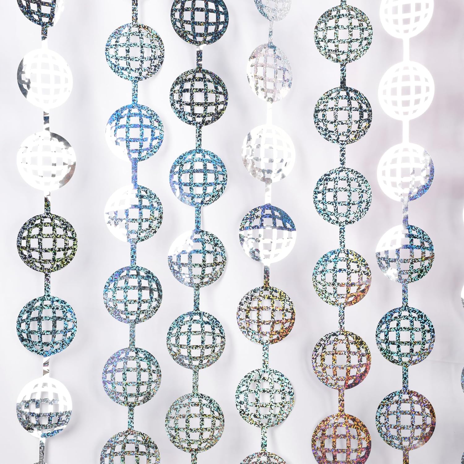 BRAVESHINE Hanging Balls Party Streamers Backdrop - 2 Pack Silver Tinsel Foil Curtain Photo Fringe