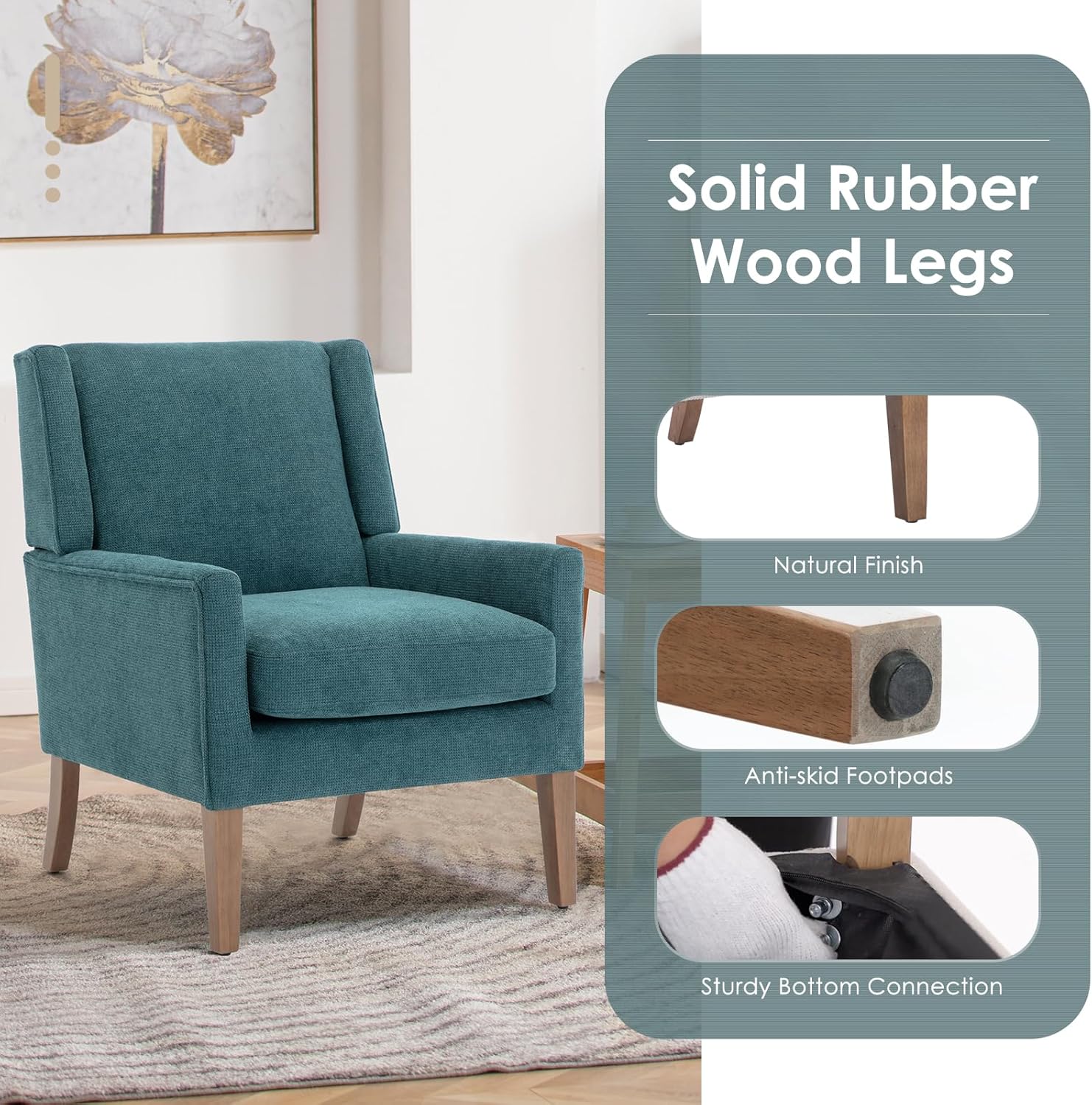 COLAMY Modern Wingback Living Room Chair Set of 2, Upholstered Fabric Accent Armchair, Single Sofa
