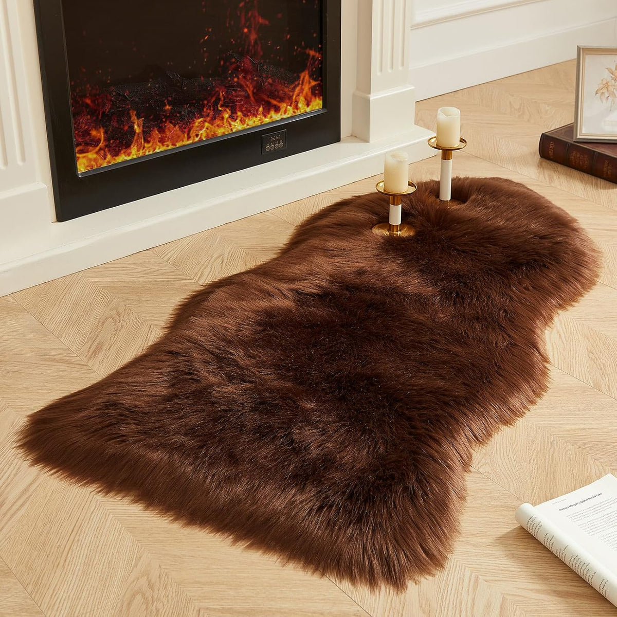 AMTOVO Faux Fur Rug, Coffee Area Rug, Fluffy Sheepskin Rug, Fuzzy Ultra Soft 2 x 4 ft Shag Rugs for