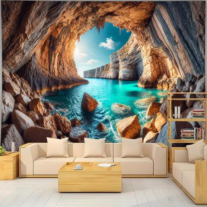 BSFHH Nature Tapestry Forest Tree Sea Cave Wall Hanging, Stream Through Rainforest Landscape Wall