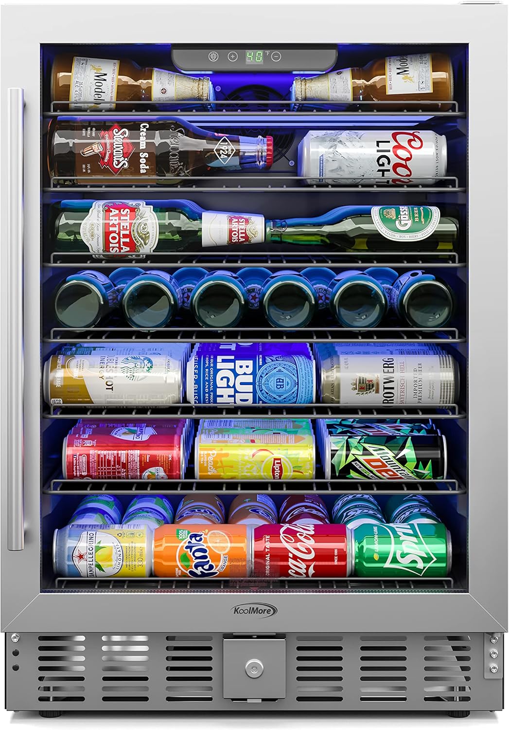 KoolMore 23.4??Inches Small Built-In Glass Door Refrigerator and Beverage Cooler for Soda Cans, 6