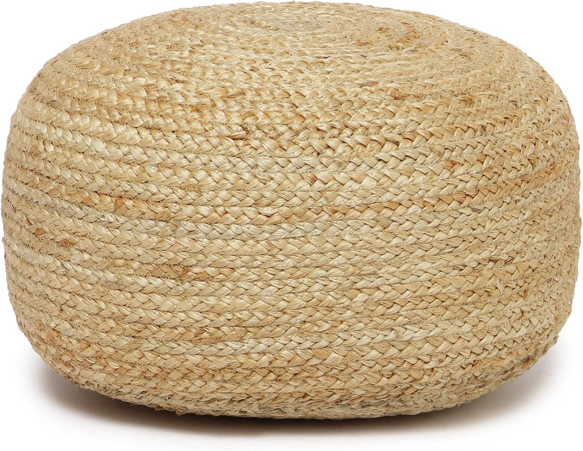 REDEARTH · Jute Circular Low Pouf Ottoman - Braided Pouffe Accent Sitting Round Footrest for Living
