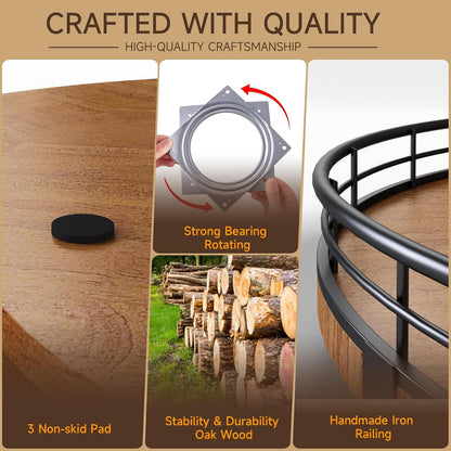 Farmhouse Oak 21" Lazy Susan Turntable Organizer for Cabinet, Round Wooden Lazy Susan Organization