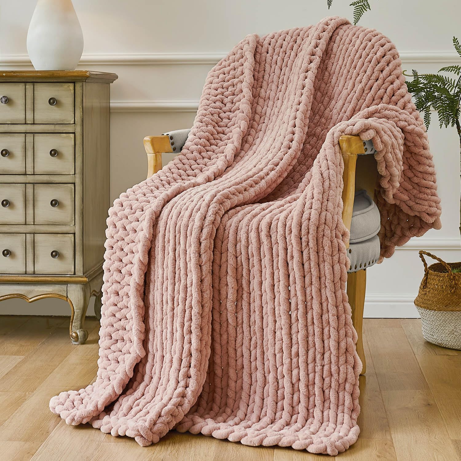 Esterra Chunky Knit Throw Blanket Newly Upgraded Heavy Tighter Version, Handmade Chenille Throw