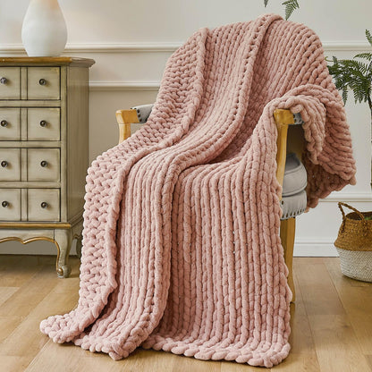 Esterra Chunky Knit Throw Blanket Newly Upgraded Heavy Tighter Version, Handmade Chenille Throw