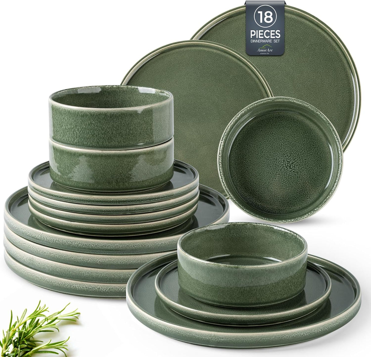 AmorArc Ceramic Dinnerware Sets, Handmade Reactive Glaze Stoneware Plates and Bowls Sets,Highly