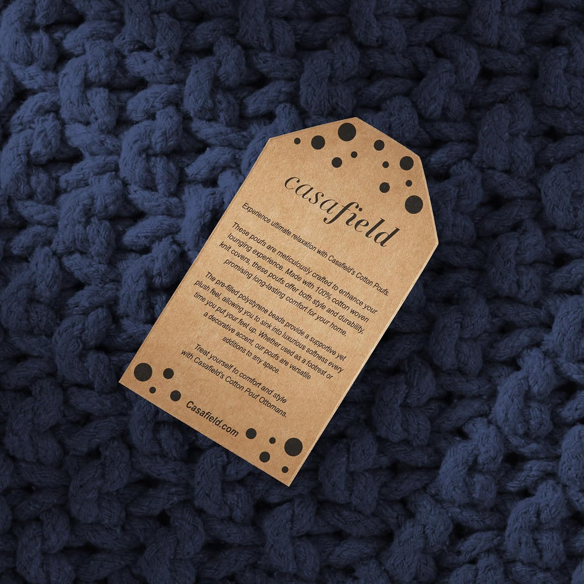 Casafield Square Pouf Ottoman, Navy Blue 18.5" W x 18.5" D x 14.5" H Cotton Knit Foot Stool - Boho