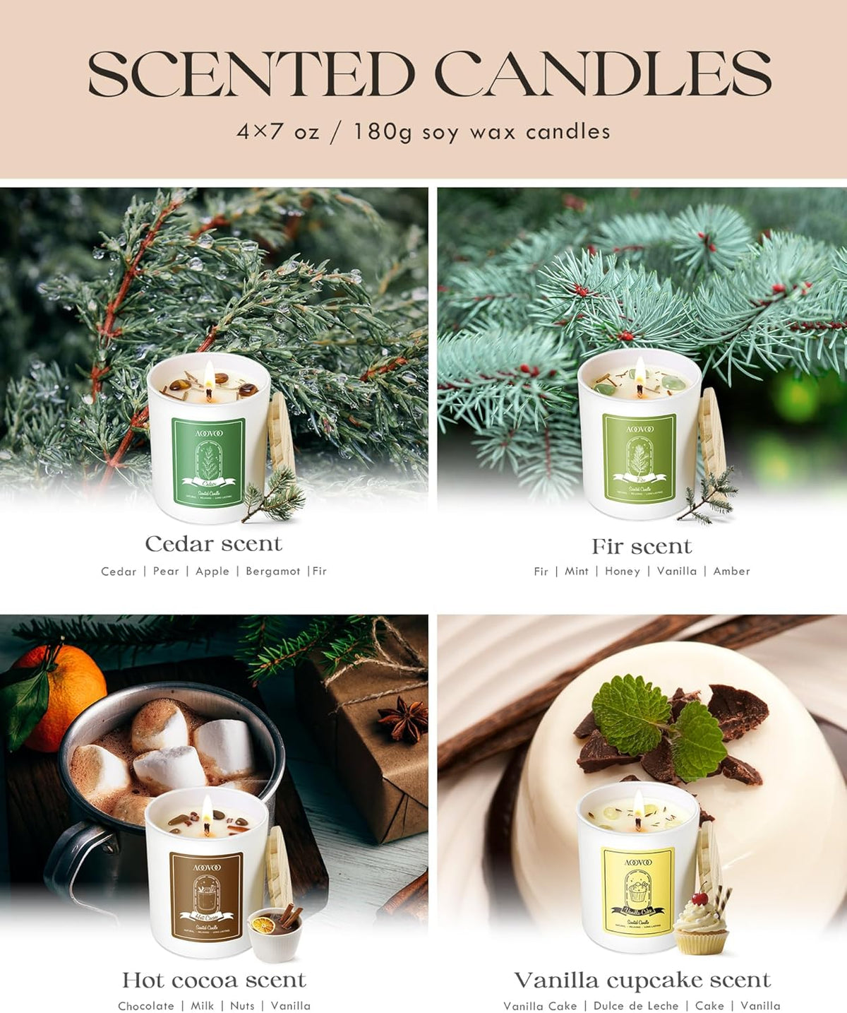 AOOVOO Winter Candles Set for Women - 4 Pack Candles for Home Scented, Aromatherapy Candle with