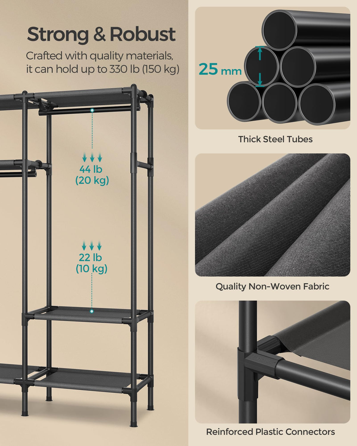 SONGMICS Clothes Rack,72 Inch Large Capacity Portable Closet, Heavy Duty Wardrobe Closet Organizer