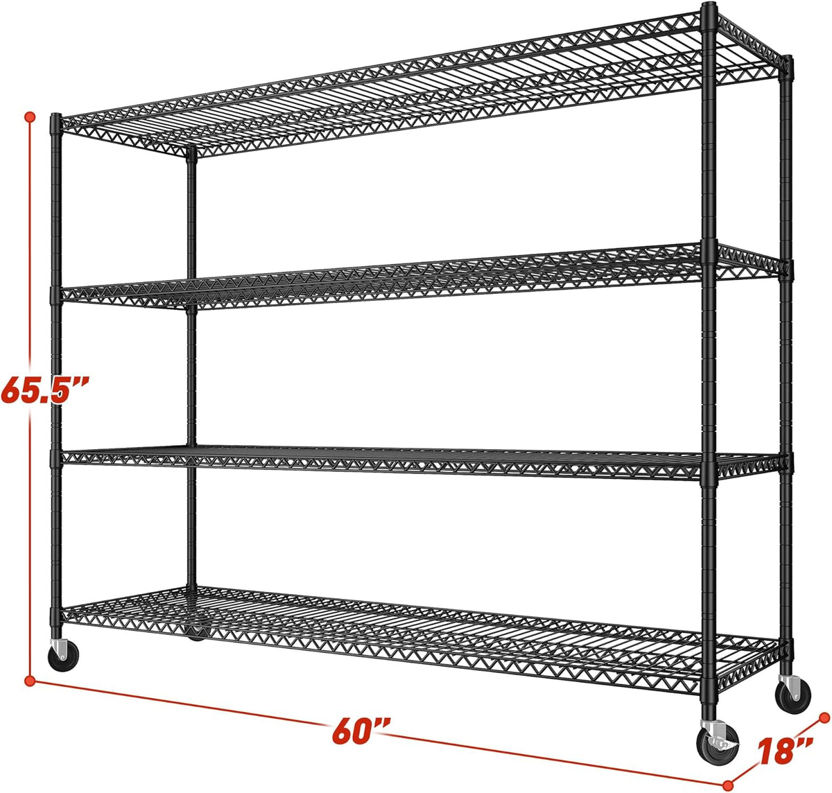 REIBII 60''W Storage Shelves 2399LBS Garage Shelving Heavy Duty with Wheels & Feet, 4 Tier Wire