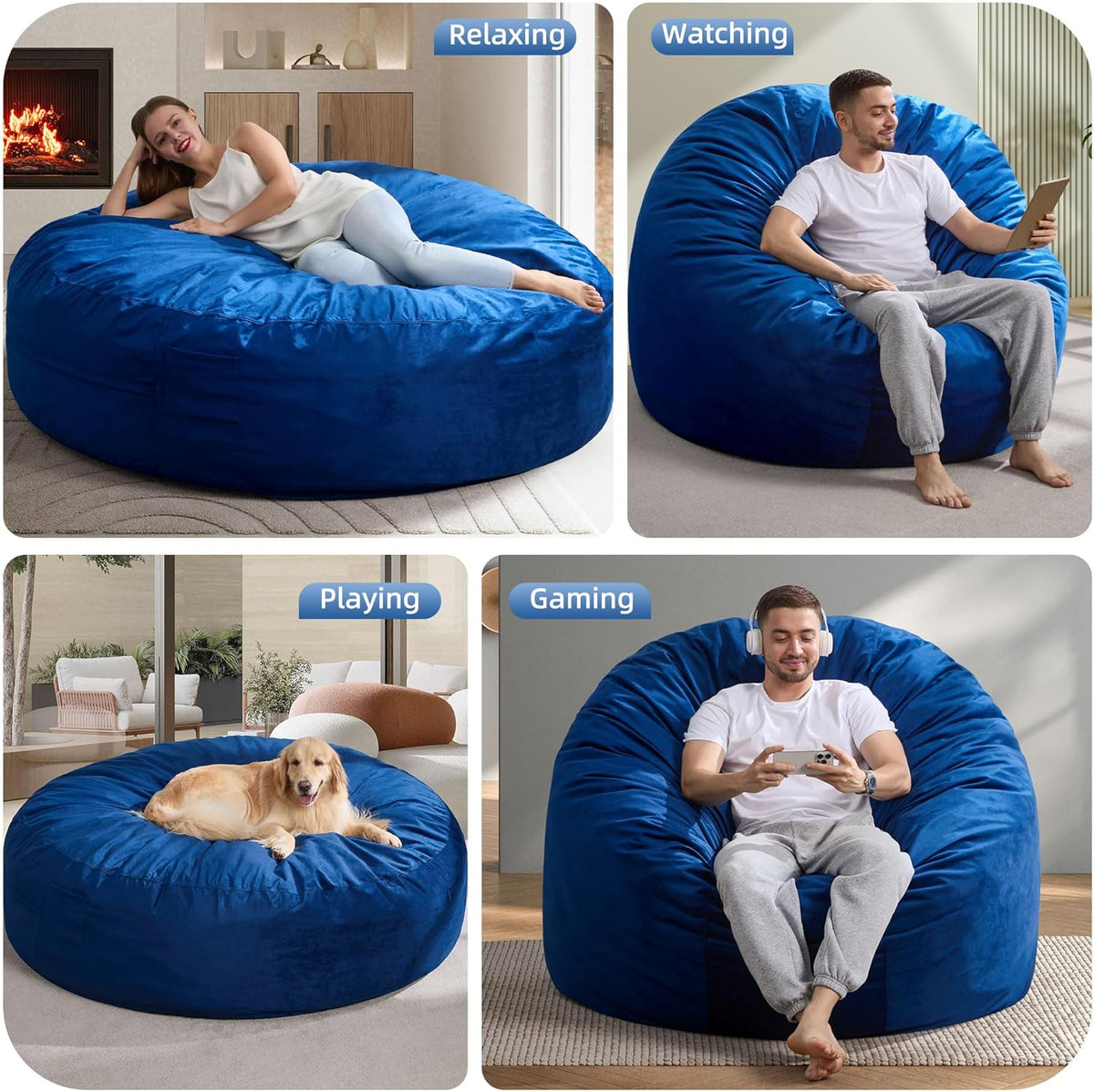 Hobestluk 6FT Bean Bag Chair Bean Bag Chairs for Adults Giant Bean Chairs with Velvet Cover, Memory