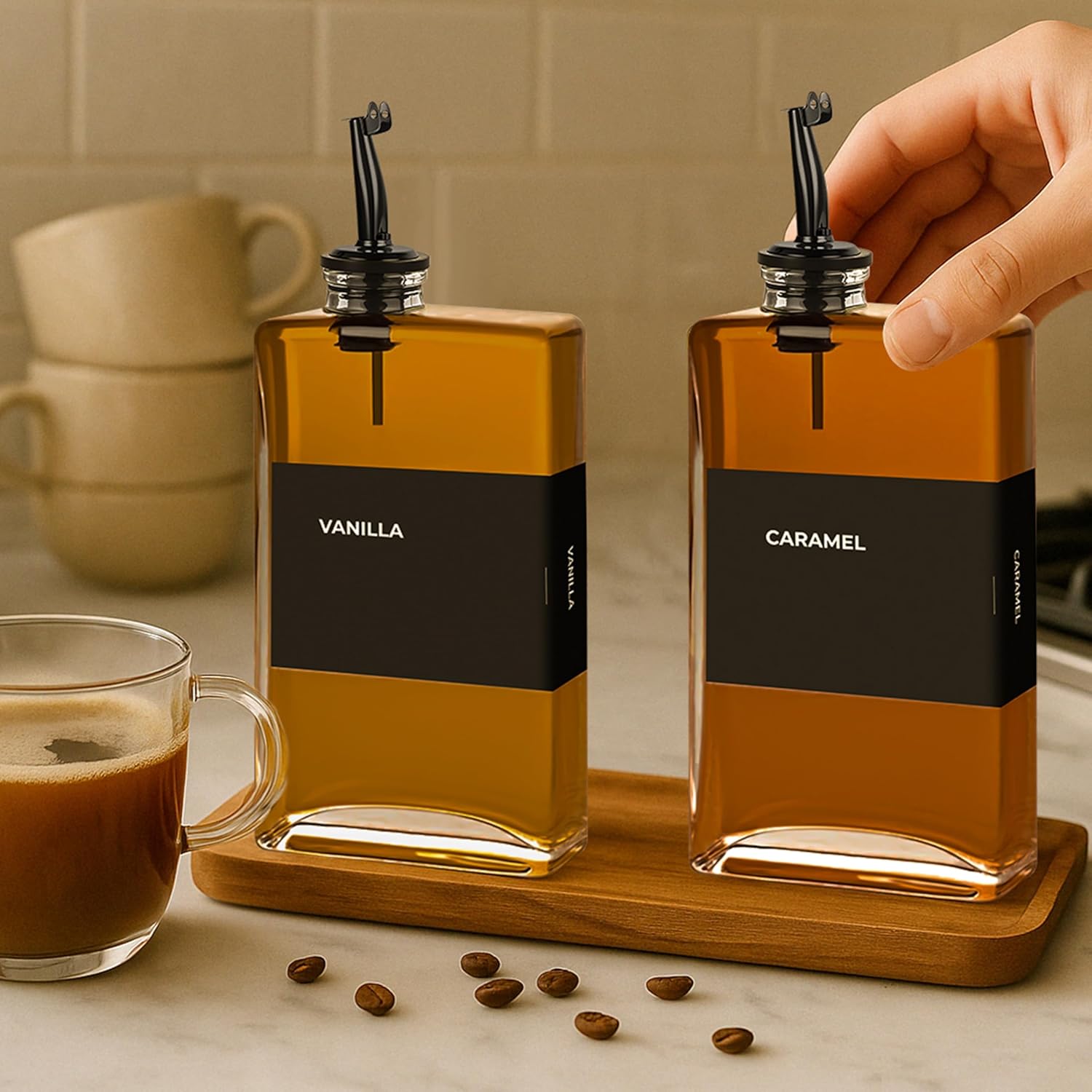Olive Oil Dispenser Bottle - Includes 44 Kitchen Essential Labels - Cooking Oil Bottles for
