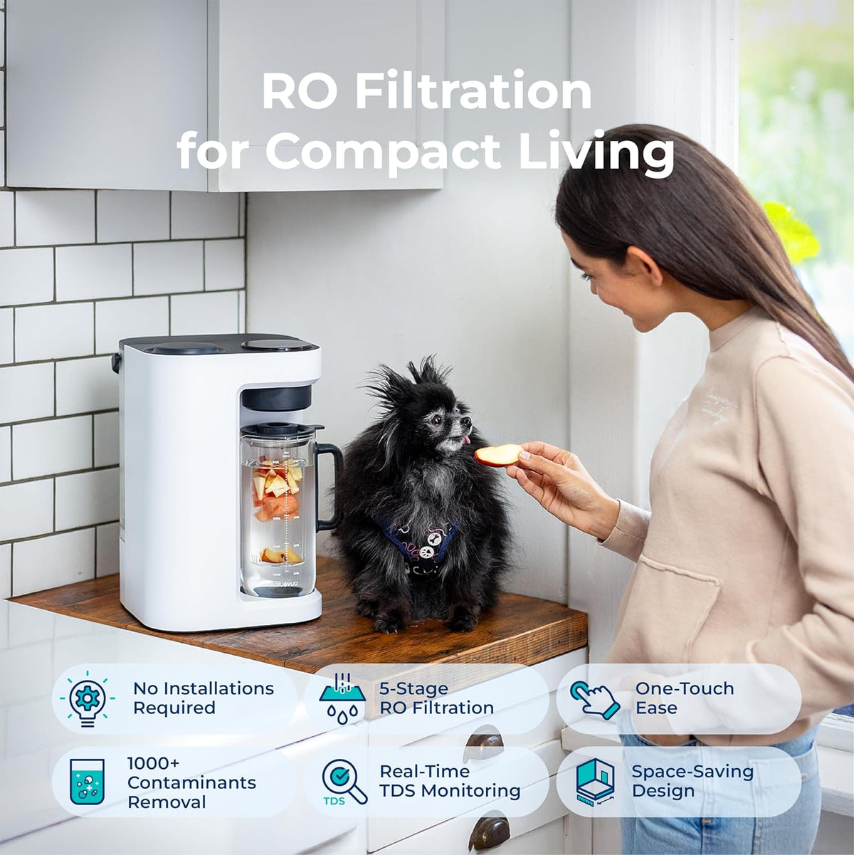 Bluevua RO100ROPOT-LITE Countertop Reverse Osmosis Water Filter System, 5 Stage Purification, 3:1
