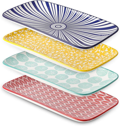 Selamica Ceramic Rectangular Serving Platters Set of 4, 12 Inch Serving Trays/Dishes for Party