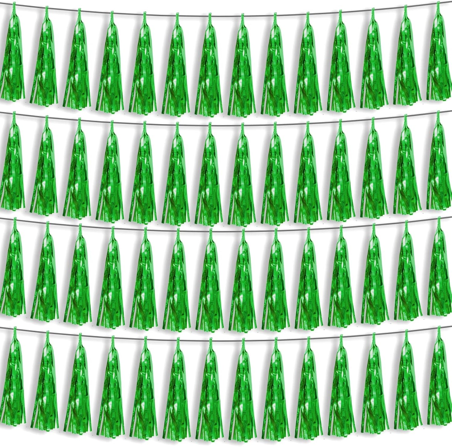 4P Green Foil Fringe Metallic Streamers Banner Tassel Garland for Parade Floats, Bachelorette