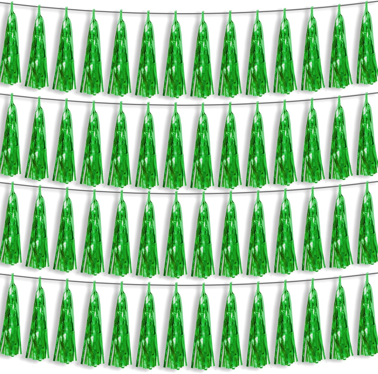 4P Green Foil Fringe Metallic Streamers Banner Tassel Garland for Parade Floats, Bachelorette