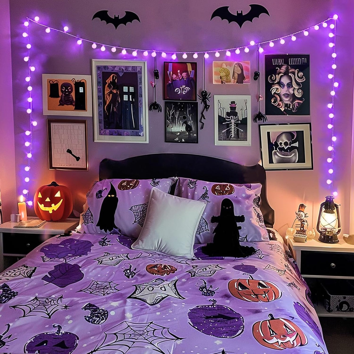 JMEXSUSS Purple Halloween Lights Indoor, Connectable 100 LED Globe String Lights Plug in with