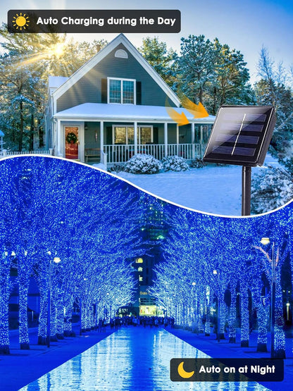 2 Pack 200 LED Solar String Lights Outdoor, Solar Christmas Lights with 8 Lighting Modes