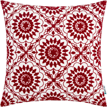 HWY 50 Red Decorative Throw Pillow Covers 18x18 Inch (1 Piece), Embroidered Cotton Farmhouse