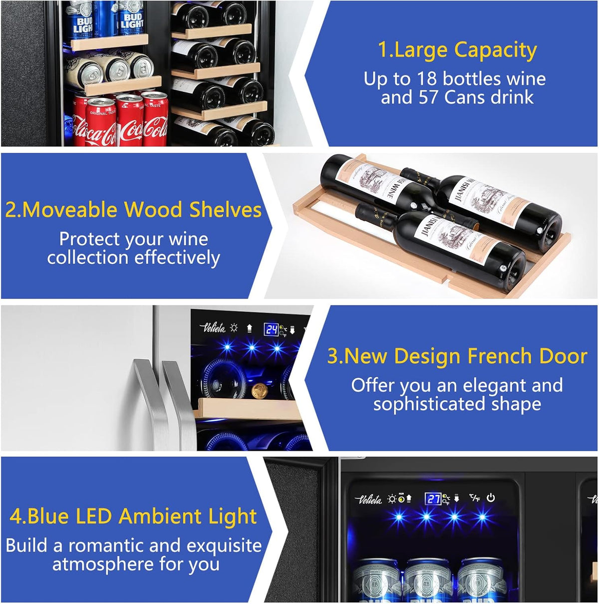 Wine and Beverage Refrigerator,24 Inch Dual Zone Wine Beverage Cooler, Built-in/Freestanding Beer