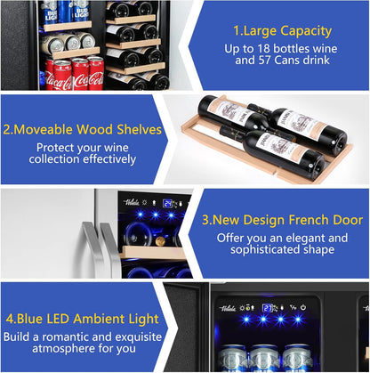 Wine and Beverage Refrigerator,24 Inch Dual Zone Wine Beverage Cooler, Built-in/Freestanding Beer