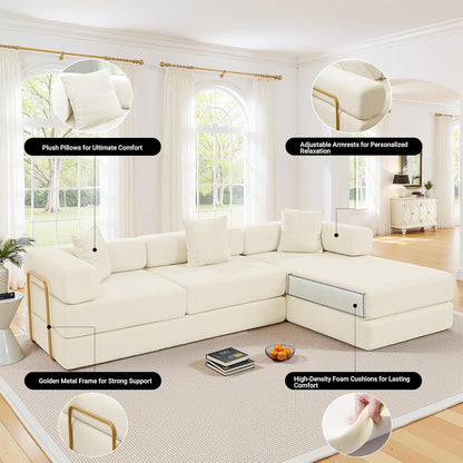 108" Oversized Convertible Sleeper Sofa Bed, Corduroy L Shape Sectional Couch, Folding Sofa Bed