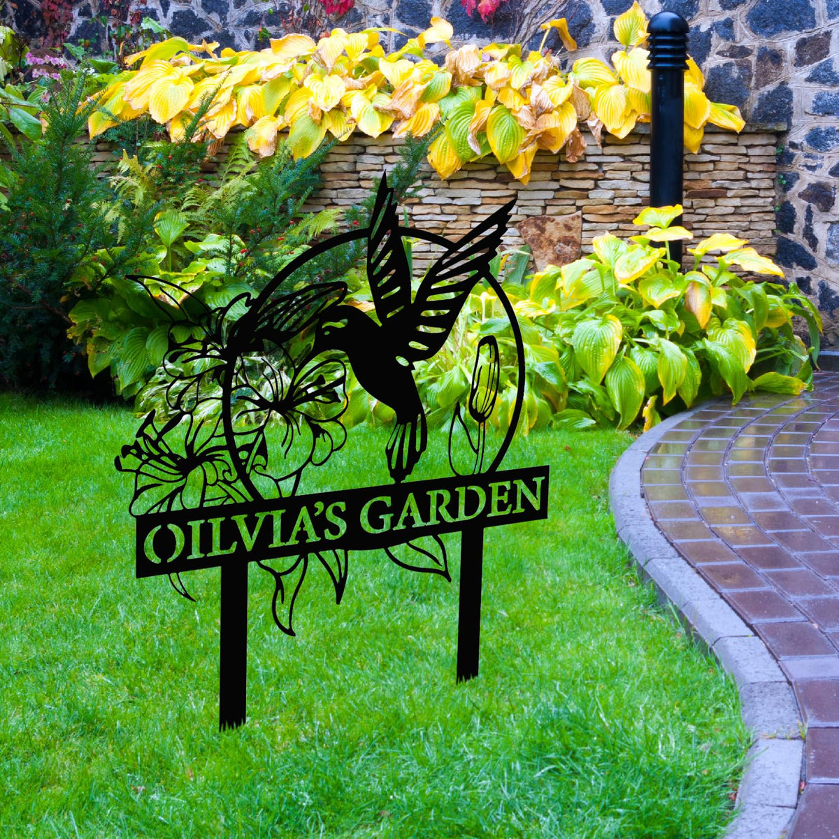 Custom Hummingbird Metal Garden Sign with Stakes, Bird Garden Decorations, Flower Design
