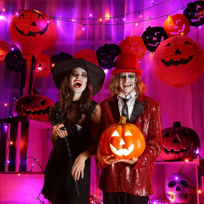 2 Pack Halloween Lights Outdoor, Total 200FT 600 LED Purple Orange String Lights for Outside with 8