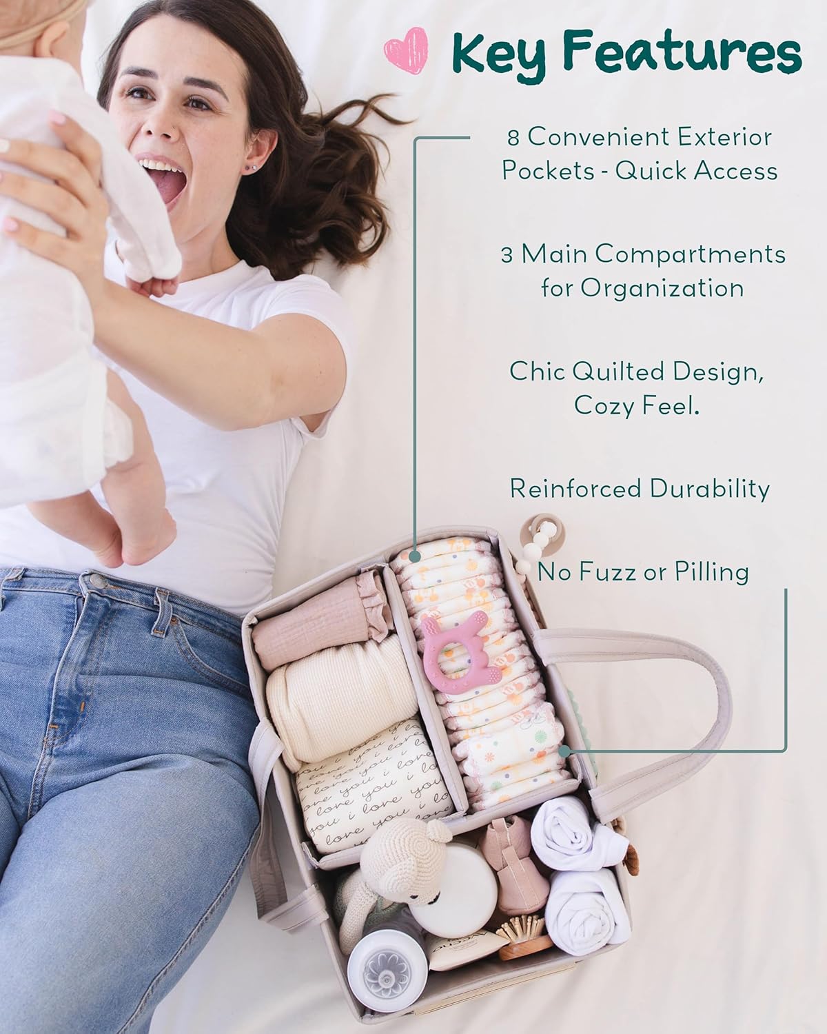 Lily Miles Baby Diaper Caddy Organizer, Quilted Nursery Storage Organizer for Newborn Essentials
