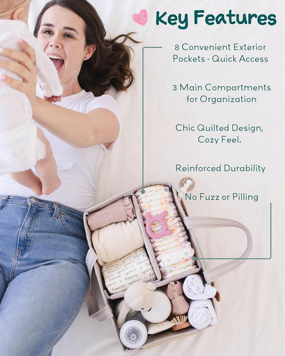 Lily Miles Baby Diaper Caddy Organizer, Quilted Nursery Storage Organizer for Newborn Essentials