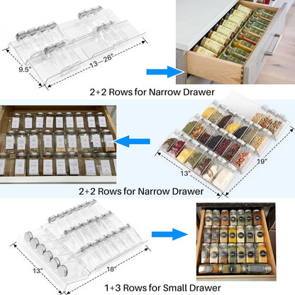 Antimbee Spice Drawer Organizer, 4 Tier- 8 Pack Kitchen Spice Rack Tray for Drawer, Expandable From