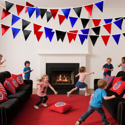 Navy Blue Red Black Party Decorations Metallic Fabric Triangle Pennant Banner Flag Bunting Garland