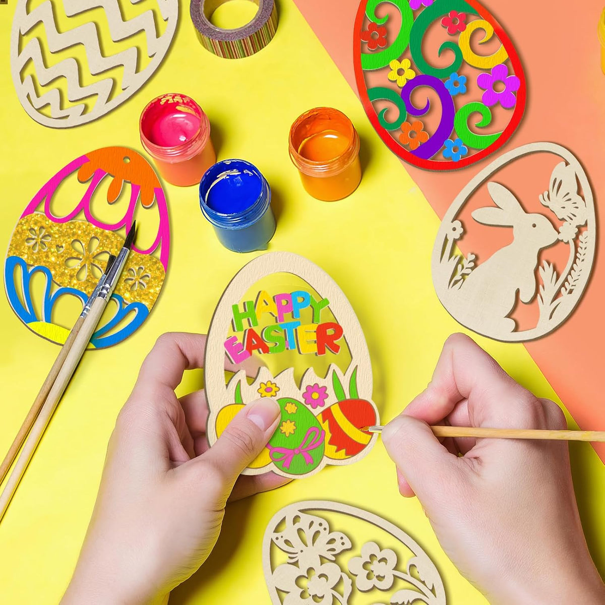80PCS Wooden Easter Ornaments to Paint, 10 Styles DIY Blank Unfinished Wood Egg Cutouts Ornament