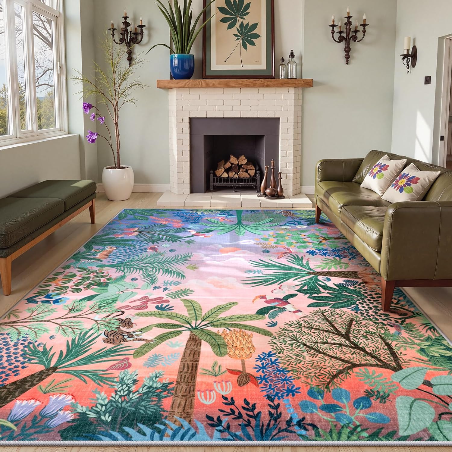 LIVEBOX Washable 6x9 Rug for Living Room, Soft Jungle Animal Print Rugs for Bedroom Aesthetic, Non