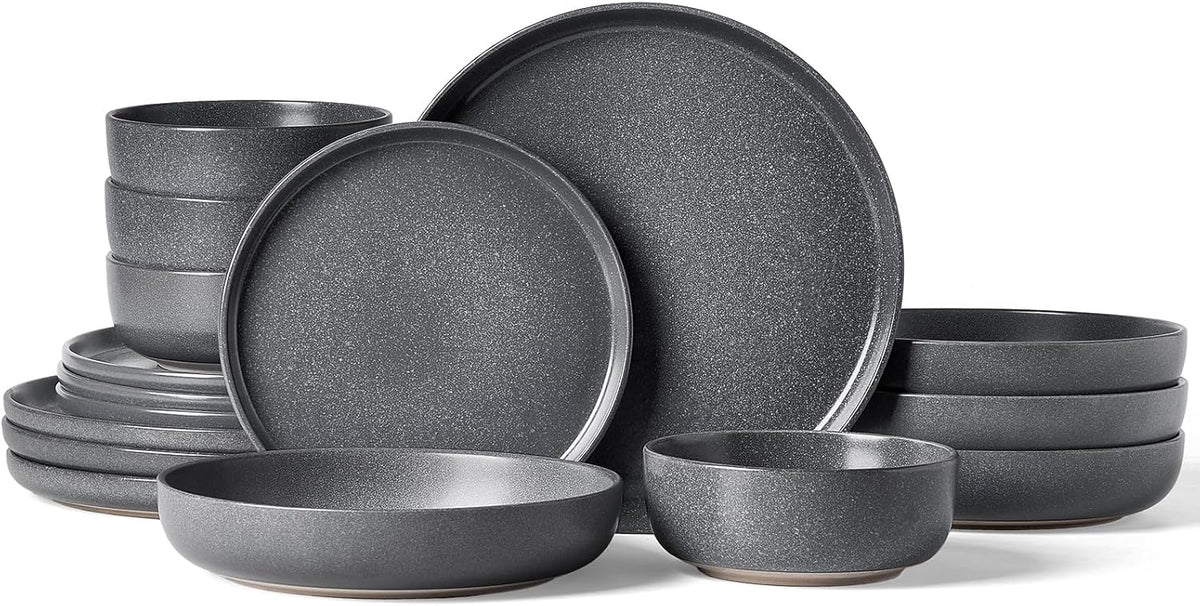 Famiware Milkyway Stoneware Dinnerware Sets with Pasta Bowls, Service for 4 (16 Pieces), Reactive
