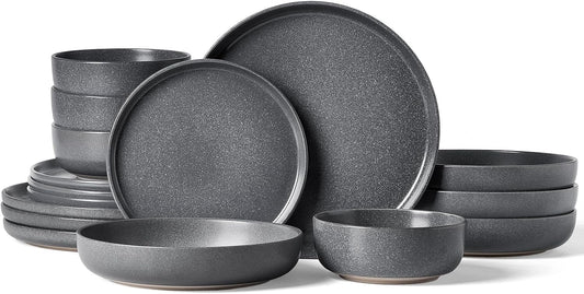 Famiware Milkyway Stoneware Dinnerware Sets with Pasta Bowls, Service for 4 (16 Pieces), Reactive