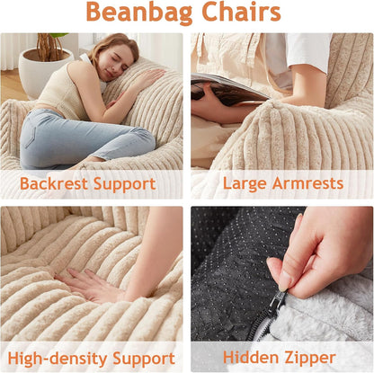 Giant Bean Bag Chairs for Adults with Filling Plush Fluffy Bean Bag Chairs for Teens with Armrests