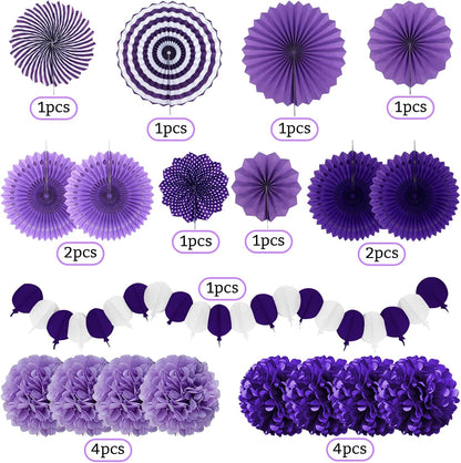 Party Decorations, Purple Papar Fans Pompoms Garlands for Women Girls Mothers Day Bachelorette