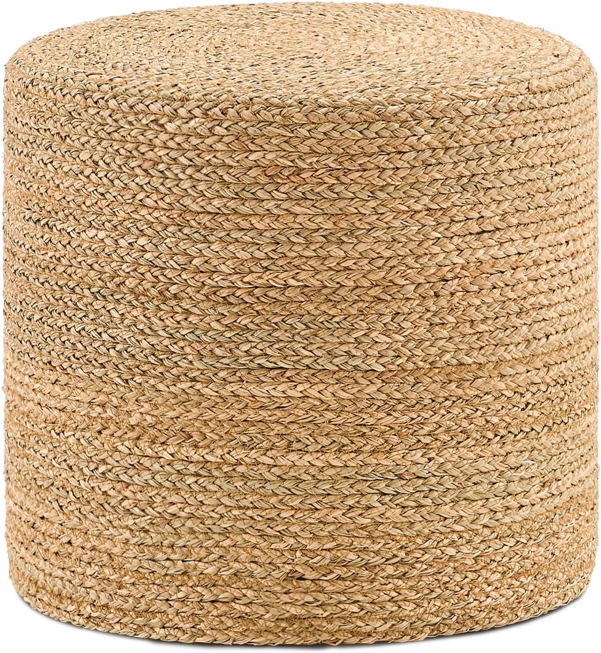 Handwoven Ottoman Pouf, Natural Seagrass Footstool, Round Braided Outdoor Seat with Sturdy Frame